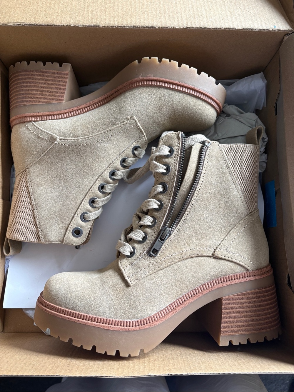 NIB MIA Beige Suede Heeled Desert Boots Size 6